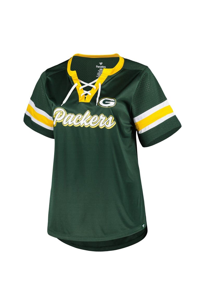 Women's Fanatics Branded Green Green Bay Packers Plus Size Original State Lace-Up T-Shirt, Alternate, color, Green