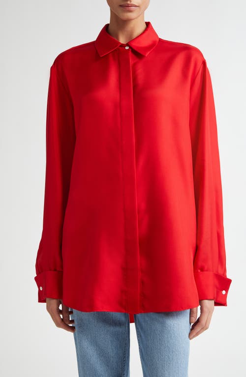 PARTOW Dahlia Silk Button-Up Shirt in Scarlet 