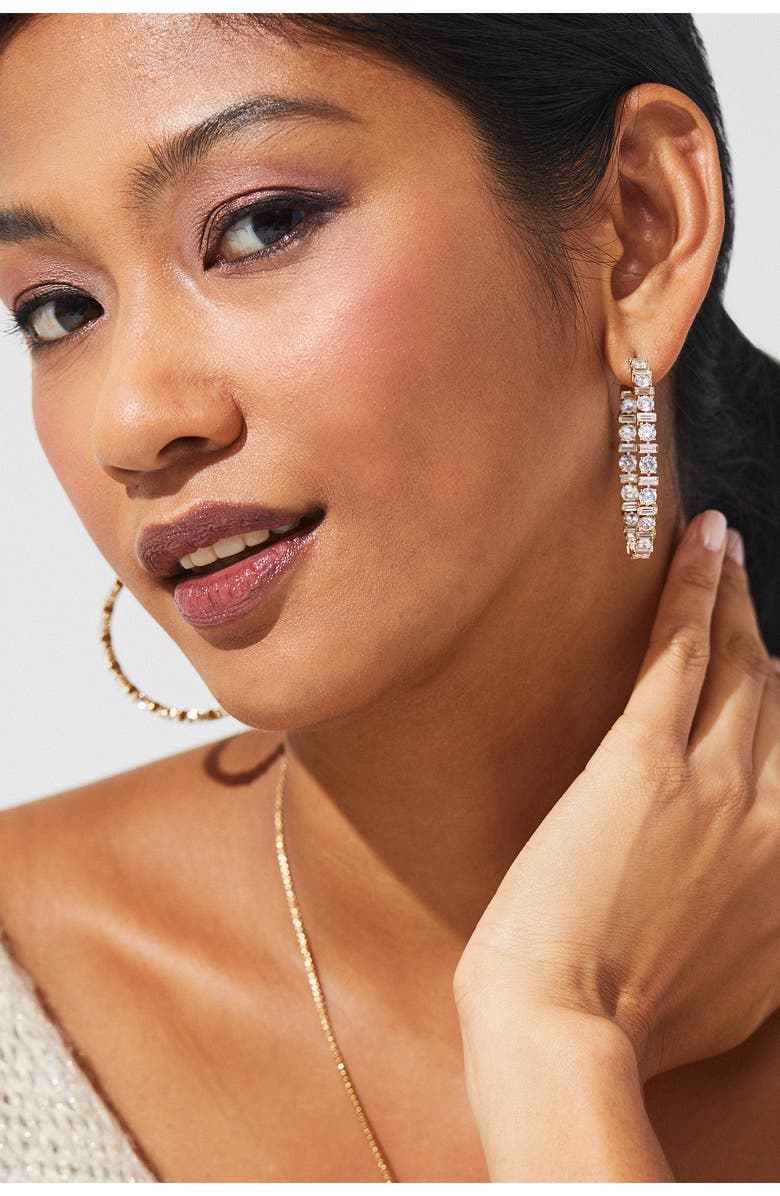 Nadri Gwen Cubic Zirconia Hoop Earrings, Alternate, color, Gold