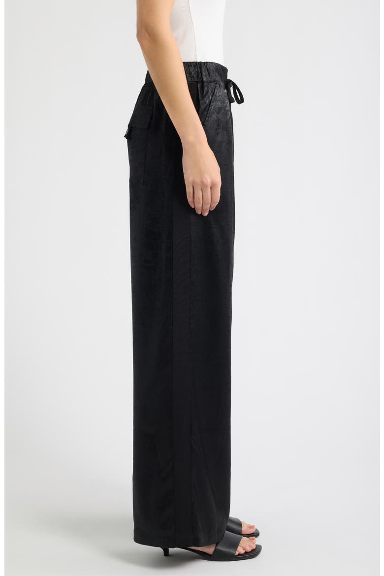 Tie Waist Metallic Tuxedo Track Pants, Alternate, color, BLACK