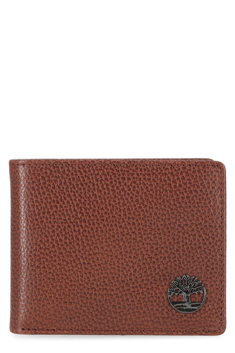 Metal Logo Leather Bifold Passcase Wallet, Main, color, COGNAC