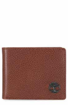 Metal Logo Leather Bifold Passcase Wallet