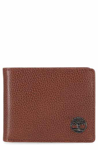 Metal Logo Leather Bifold Passcase Wallet