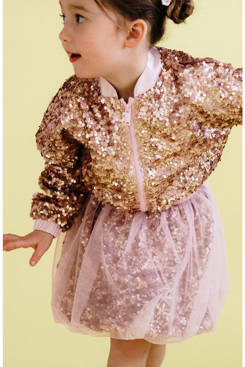 Kids' Sequin Bomber Jacket, Alternate, color, CHAMPAGNE