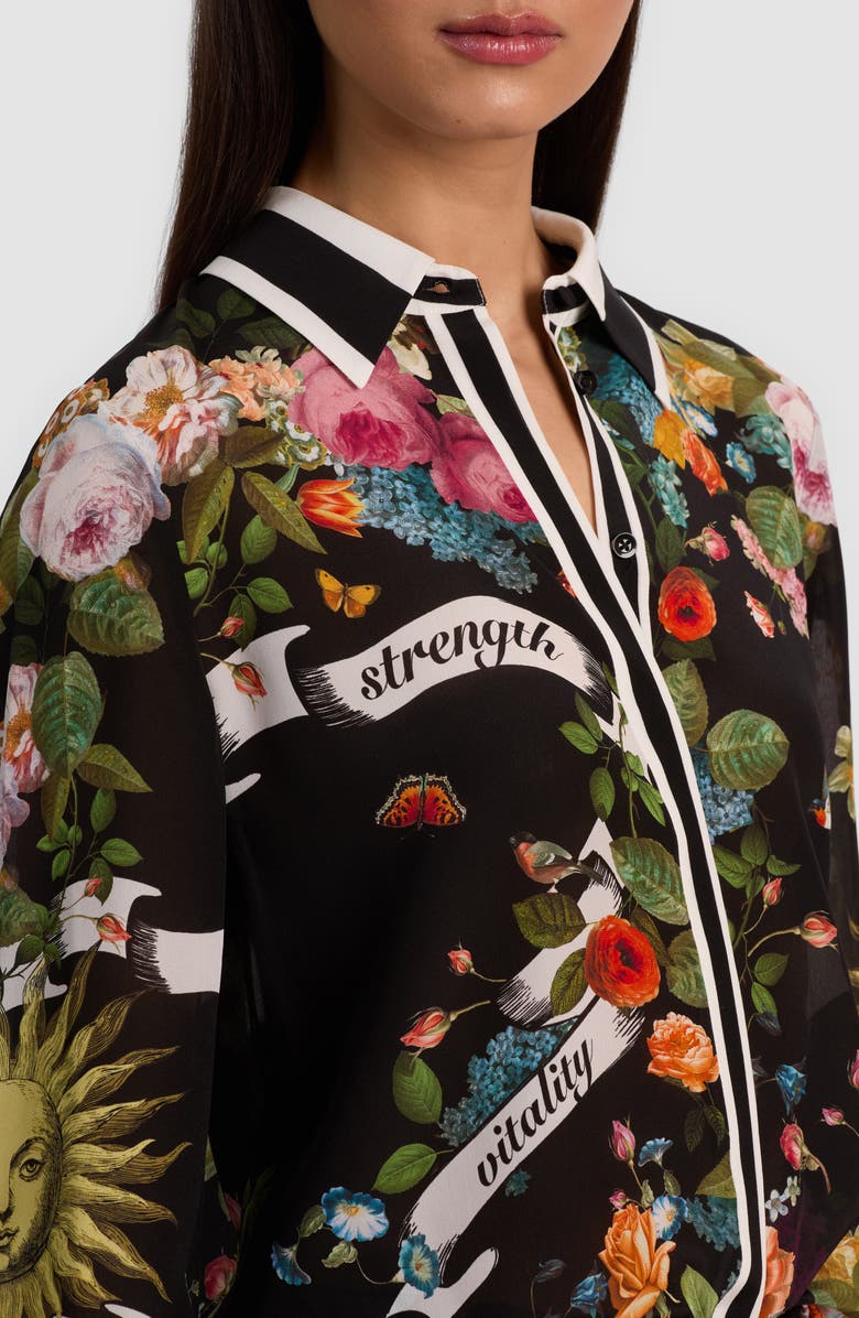 Alice + Olivia Willa Printed Silk Button-Up Shirt, Alternate, color, Solar Strength Black