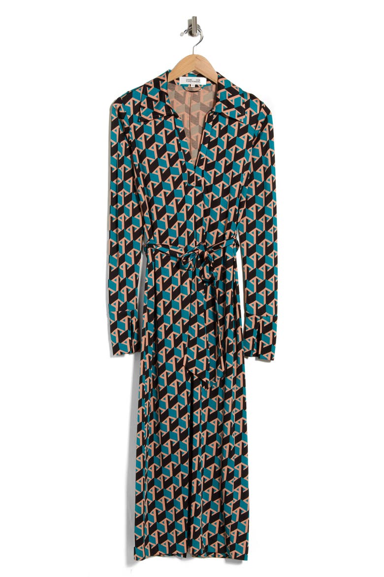 Bianco Geo Print Long Sleeve Dress, Alternate, color, INTERMISSION GEO SIG TURQUOISE