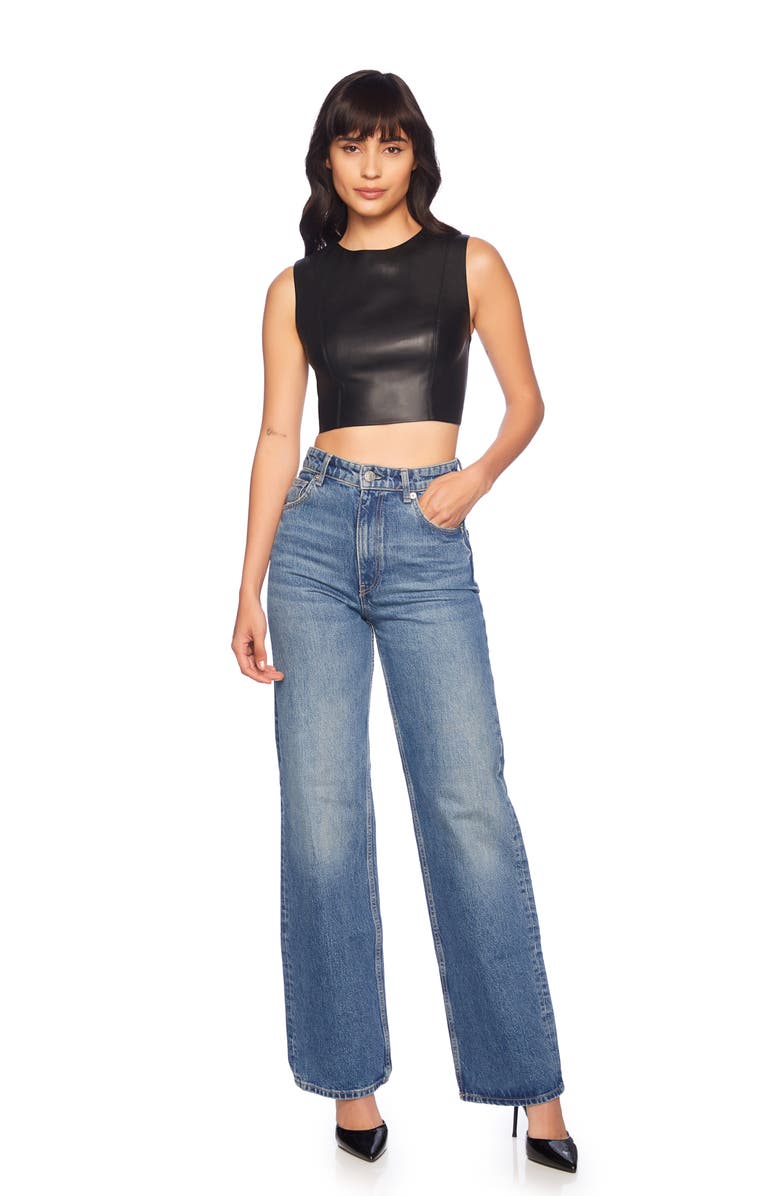 Susana Monaco Sleeveless Faux Leather Crop Top, Alternate, color, Black