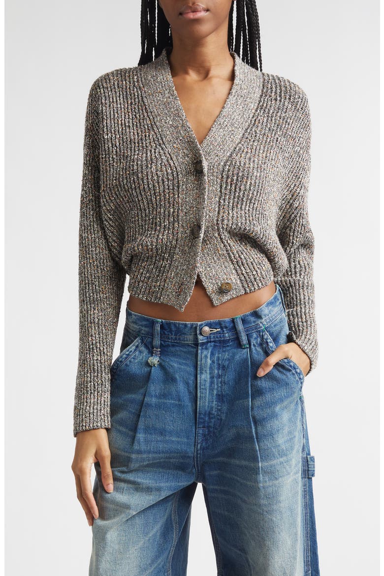 Split Hem Rib Crop Cardigan, Main, color, GREY MULTI