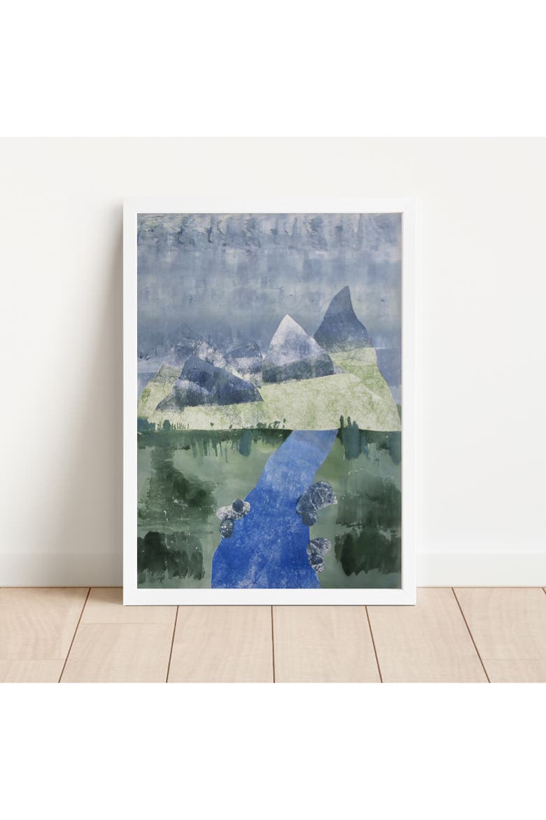 Mountain Trail Small Framed Print, Alternate, color, Blue