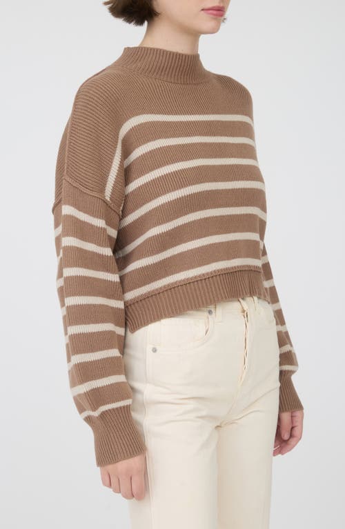 Blu Pepper Stripe Mock Neck Crop Sweater In Brown