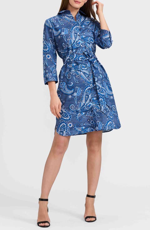 Rocca Paisley Print Belted Cotton Shirtdress