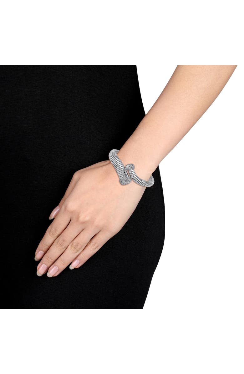 Julianna B. Cubic Zirconia Bypass Wrap Bangle Bracelet, Alternate, color, Sterling Silver