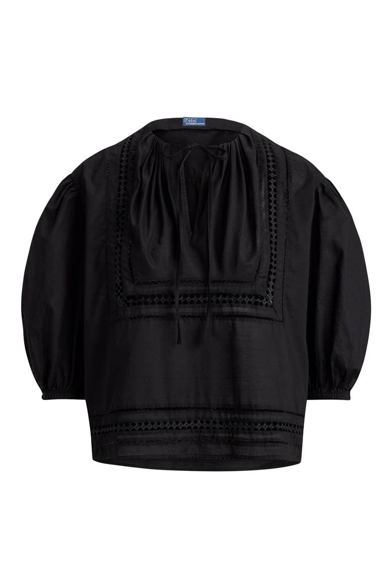 Lace Detail Cotton Top, Alternate, color, POLO BLACK