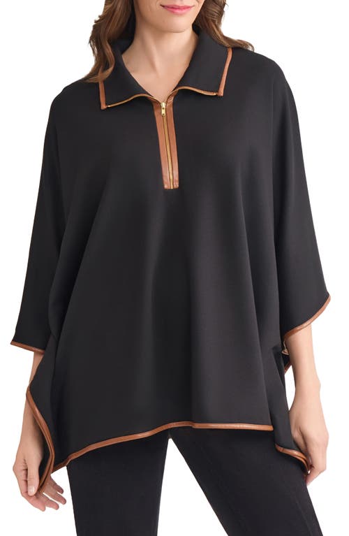 Jones New York Tipped Quarter Zip Poncho In Black
