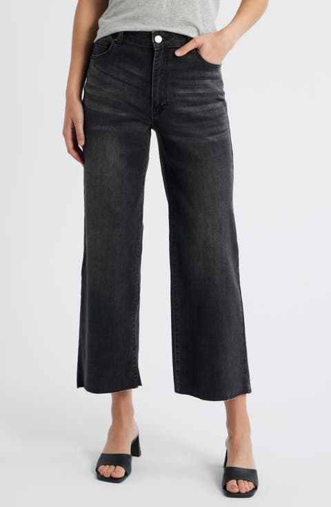 Crop Raw Hem Wide Leg Jeans