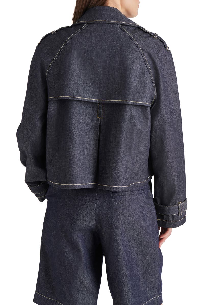 Steve Madden Sirus Crop Denim Trench Coat, Alternate, color, Dark Indigo