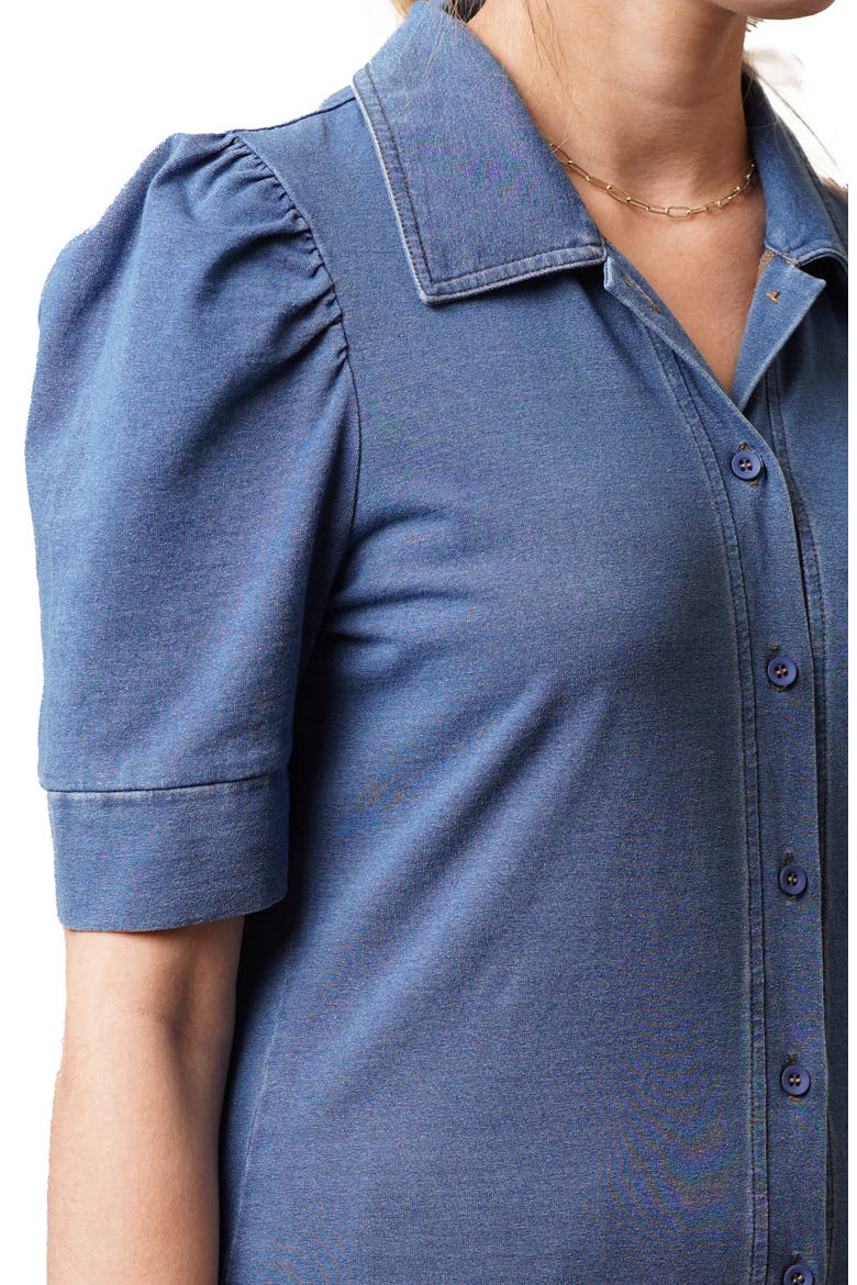 Puff Sleeve Button-Up Shirt, Alternate, color, MED WASH