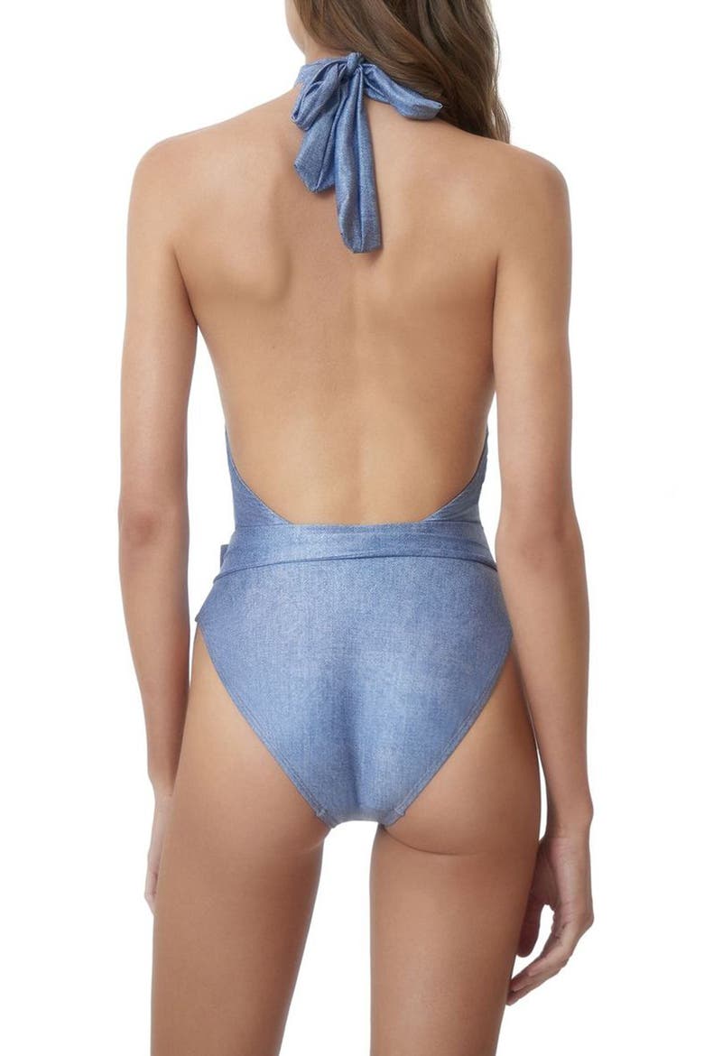Belted Alex Crossover Halter One-Piece Swimsuit, Alternate, color, INDIE SKY