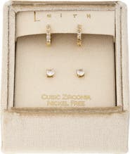 Leith Set of 2 Cubic Zirconia Stud & Huggie Hoop Earrings