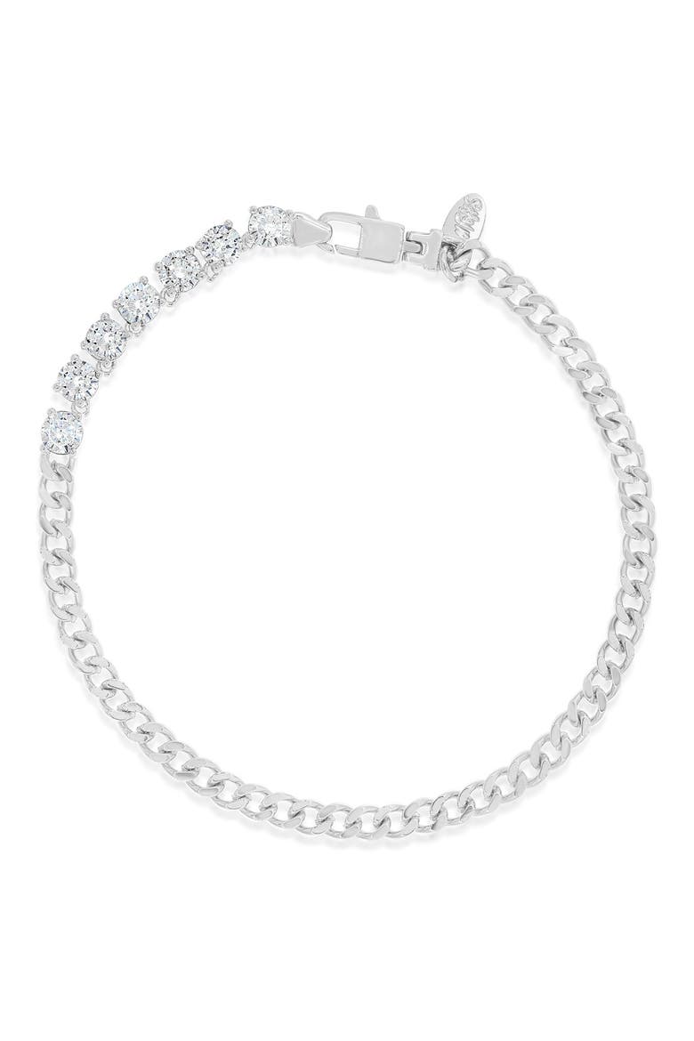 Cubic Zirconia Cuban Chain Bracelet, Main, color, SILVER