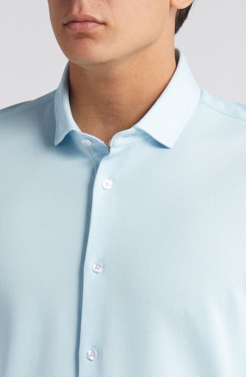 Stone Rose Solid Performance Piqué Button-up Shirt In Lt.blue