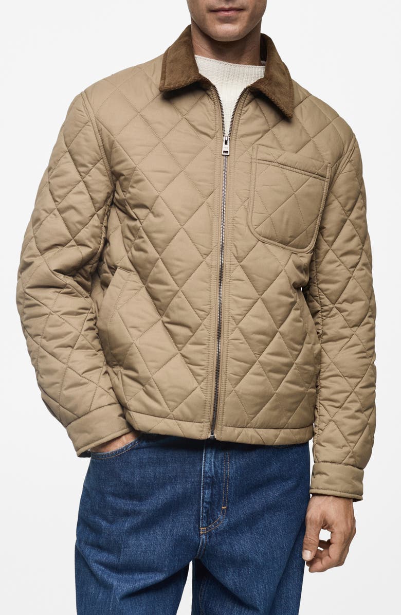 MANGO Corduroy Collar Quilted Jacket, Main, color,