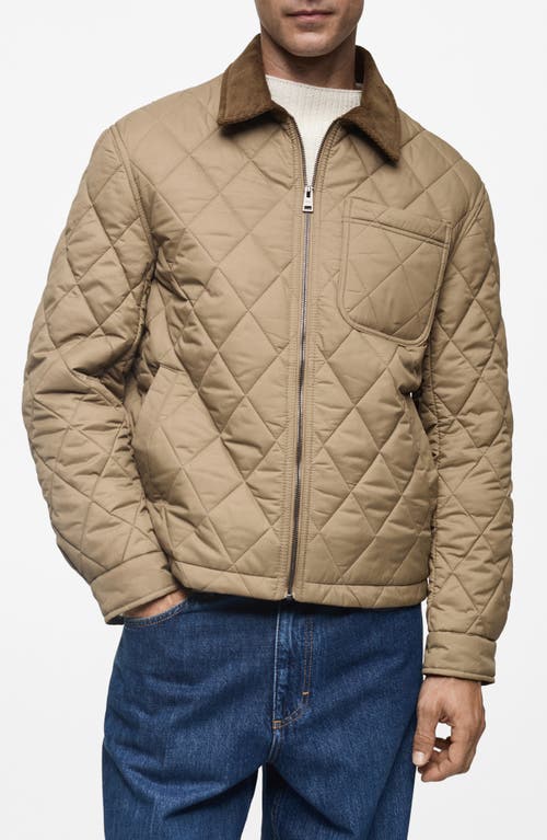 Mango Men's Corduroy Collar Quilted Jacket In Beige