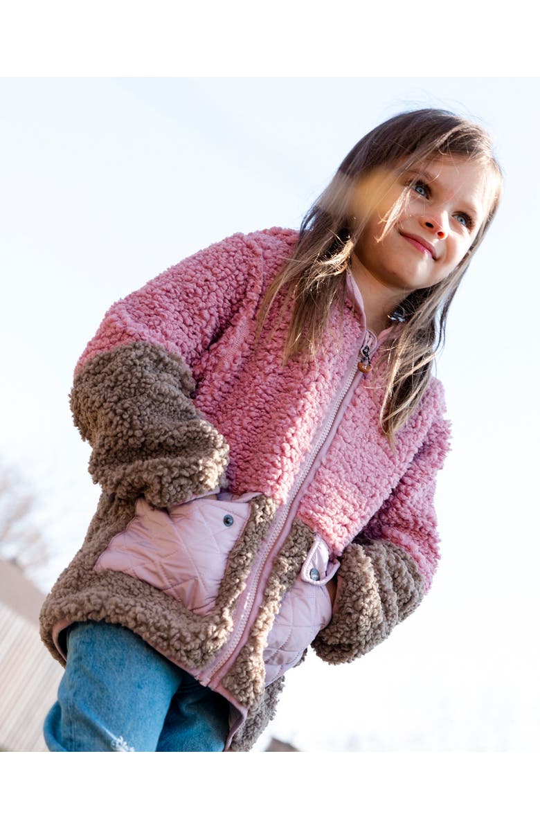 Deux par Deux Girl's fuzzy fleece Jacket Silver Pink, Alternate, color, 