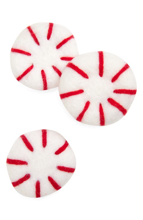 Set of 3 Felted Wool Peppermint Pet Toys