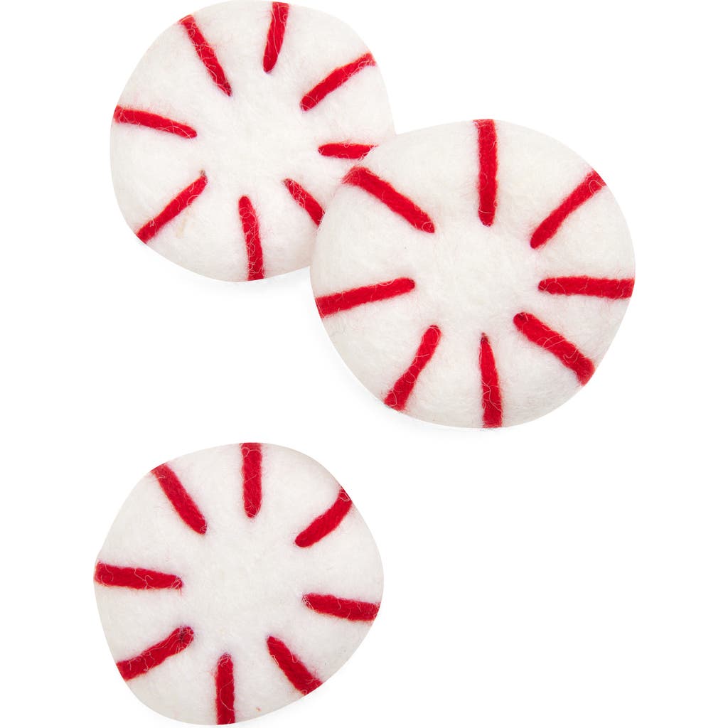 MODERNBEAST Set of 3 Felted Wool Peppermint Pet Toys in Red  product