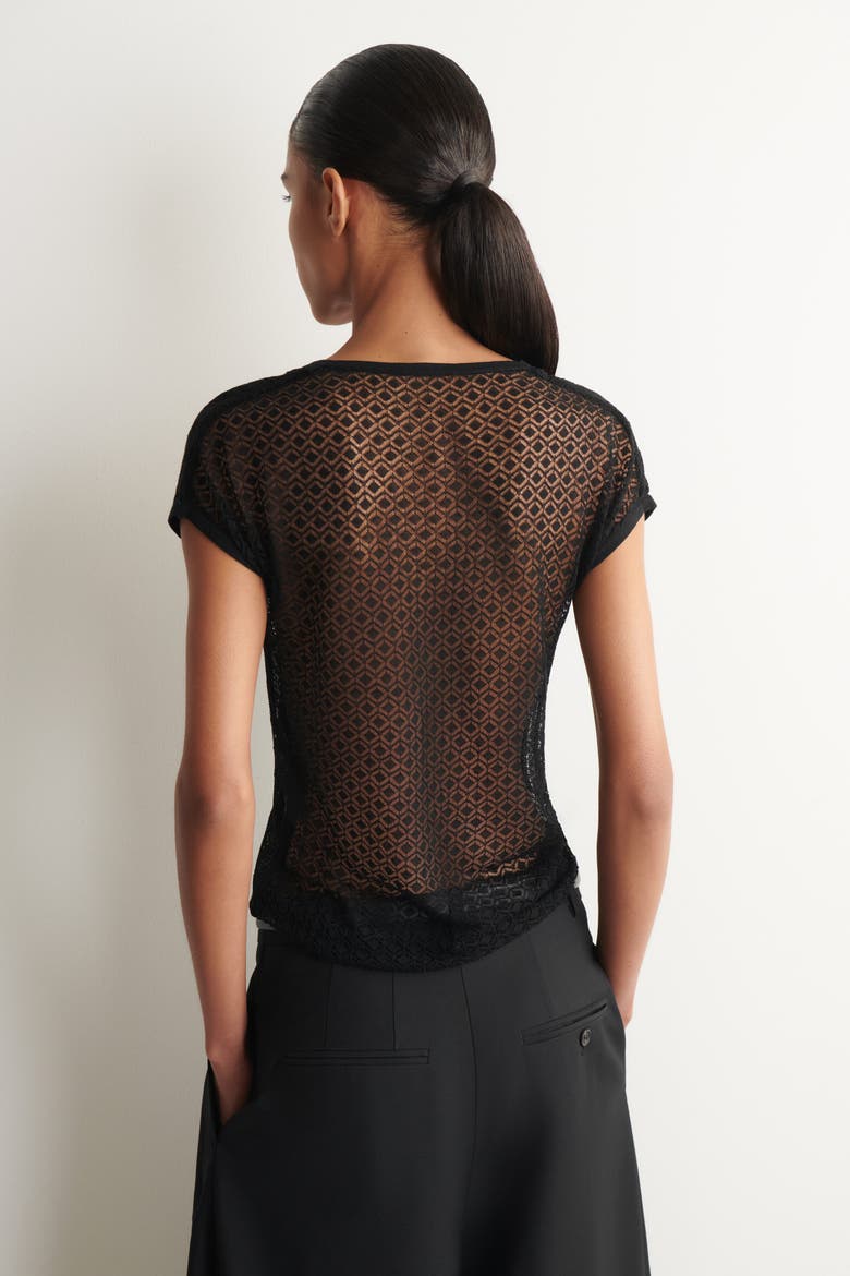 Diamond-knit Lace T-shirt, Alternate, color, BLACK