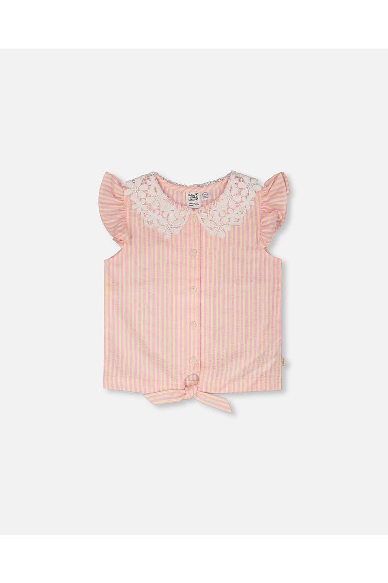 Crochet Collar Stripes Sleeveless Shirt, Main, color, Pink &Yellow Stripes