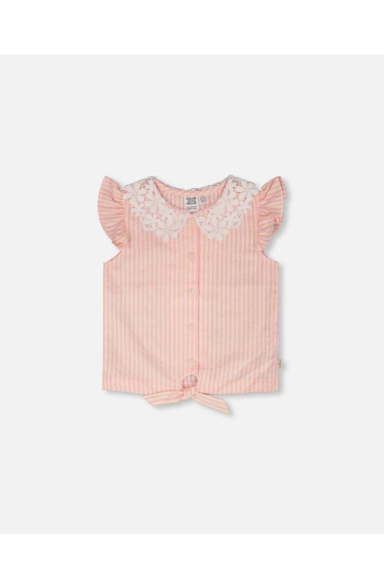 Deux par Deux Crochet Collar Stripes Sleeveless Shirt, Main, color, Pink &Yellow Stripes