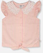 Deux par Deux Crochet Collar Stripes Sleeveless Shirt