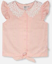 Deux par Deux Crochet Collar Stripes Sleeveless Shirt