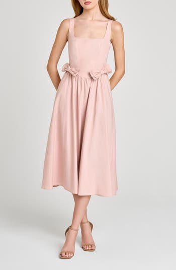 Wayf Women's Lizzy Bow Trim Midi Dress - Pink - Casual Dresses