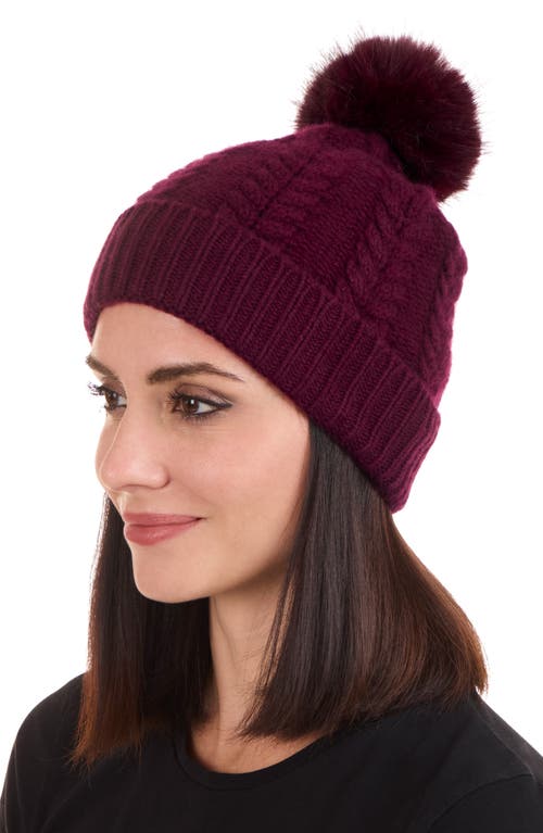 Sofia Cashmere Cashmere Faux Fur Pompom Beanie In Burgundy