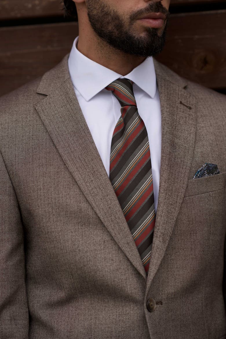 Espada - Silk Jacquard Tie for Men, Alternate, color, Steel Grey and Burgundy
