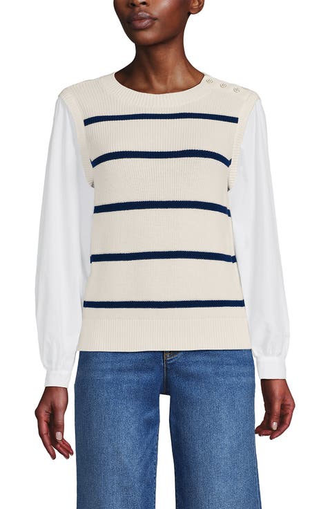 Drifter Shaker Button Shoulder Sweater Vest with Poplin Sleeves