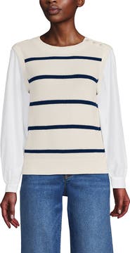Lands' End Drifter Shaker Button Shoulder Sweater Vest with Poplin Sleeves
