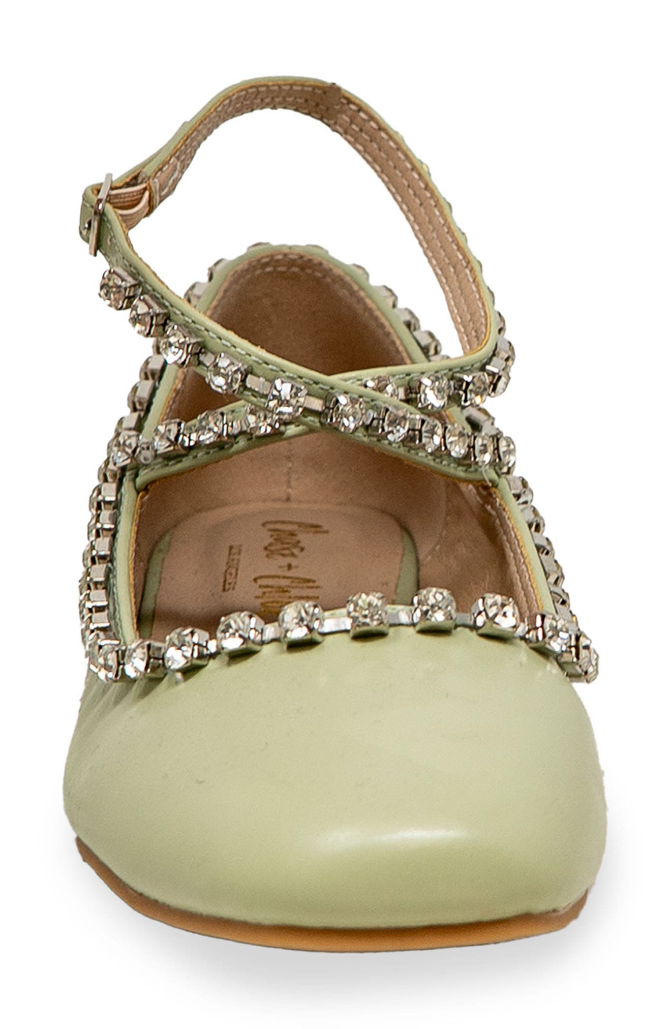 CHASE AND CHLOE Rhinestone Trim Ballet Flat, Alternate, color, Sage Pu