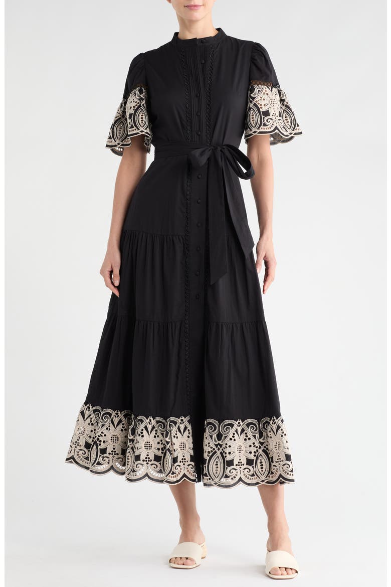 Southampton Embroidered Maxi Shirtdress, Main, color, BLACK/ GARDENIA