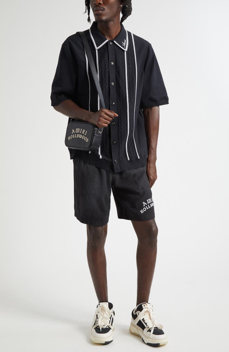 AMIRI Script Knit Button-Up Shirt, Alternate, color, Black