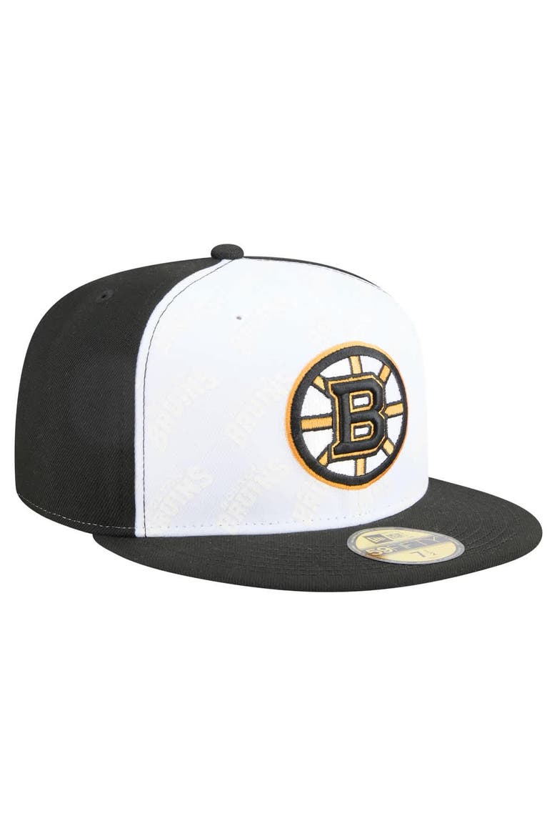 Men's New Era White/Black Boston Bruins Repeat Two-Tone 59FIFTY Fitted Hat, Alternate, color, White