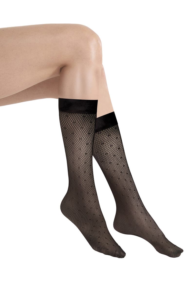 Wolford Dot Net Knee High Socks, Main, color, Black