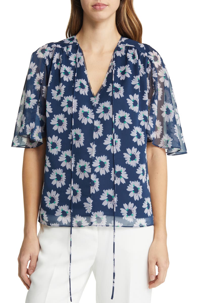 Ted Baker London Harlynn Floral Flutter Sleeve Chiffon Top, Main, color,