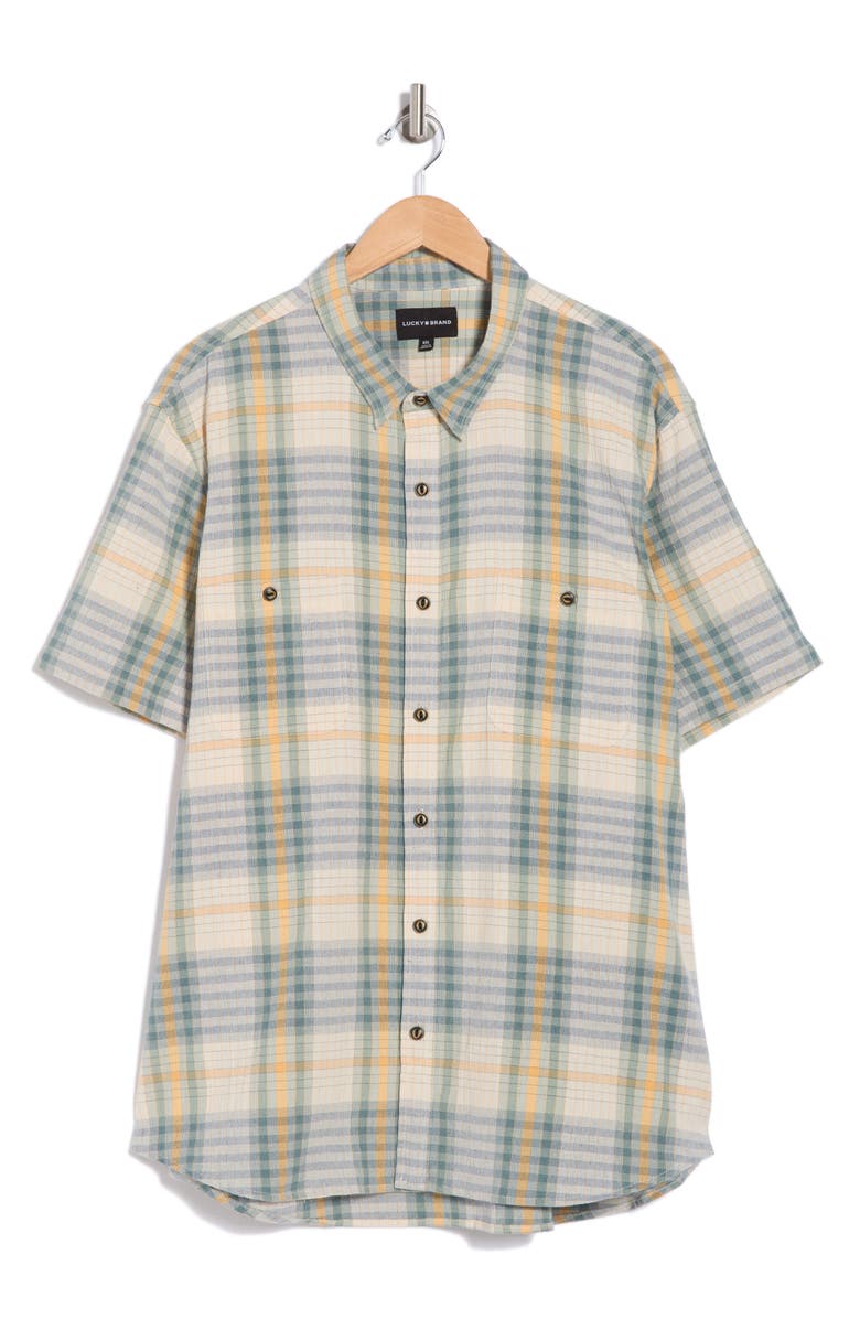 Lucky Brand Crinkle Mason Short Sleeve Button-Up Shirt, Alternate, color, Natural Multi Plaid