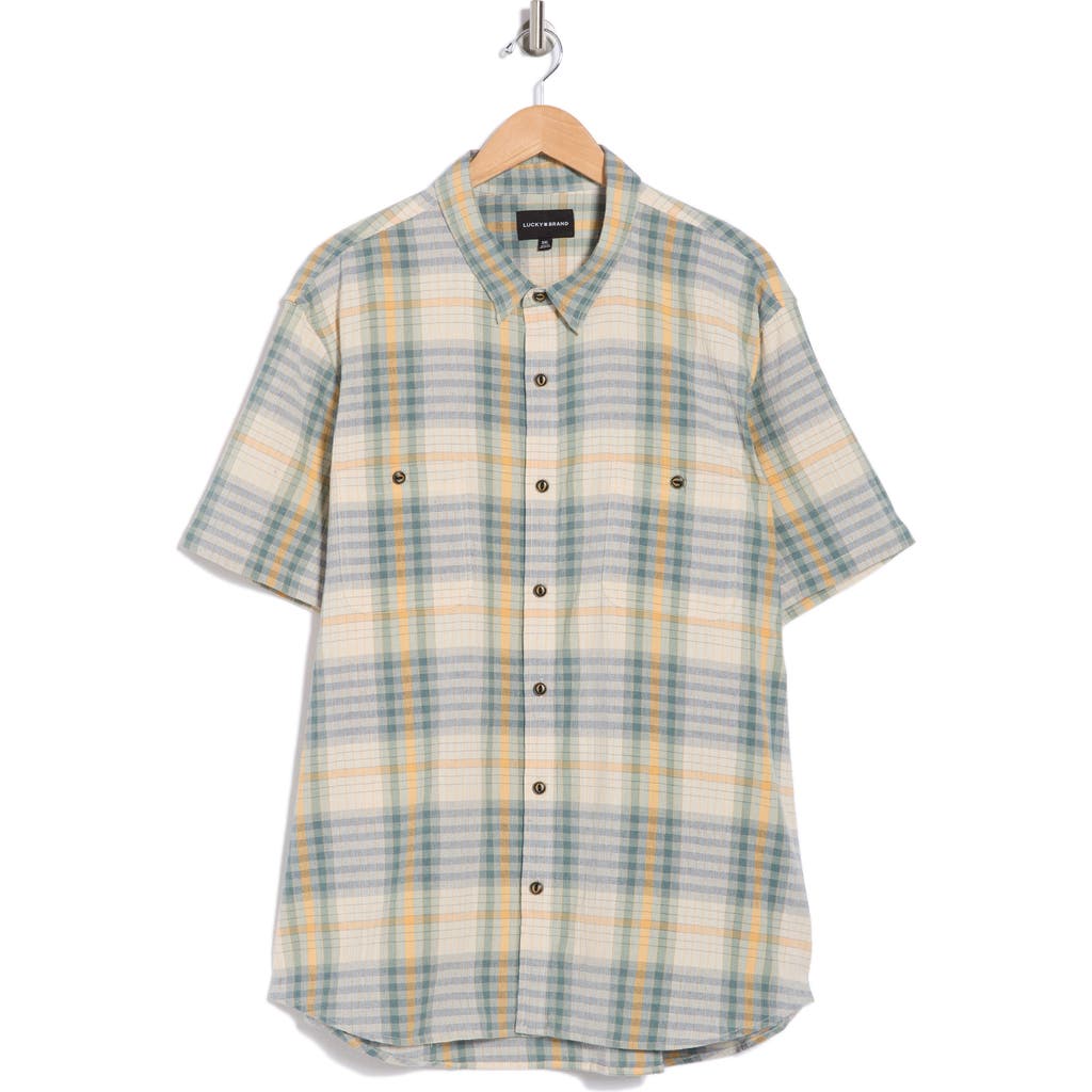 Lucky Brand Crinkle Mason Short Sleeve Button-up Shirt In Natural Multi Plaid