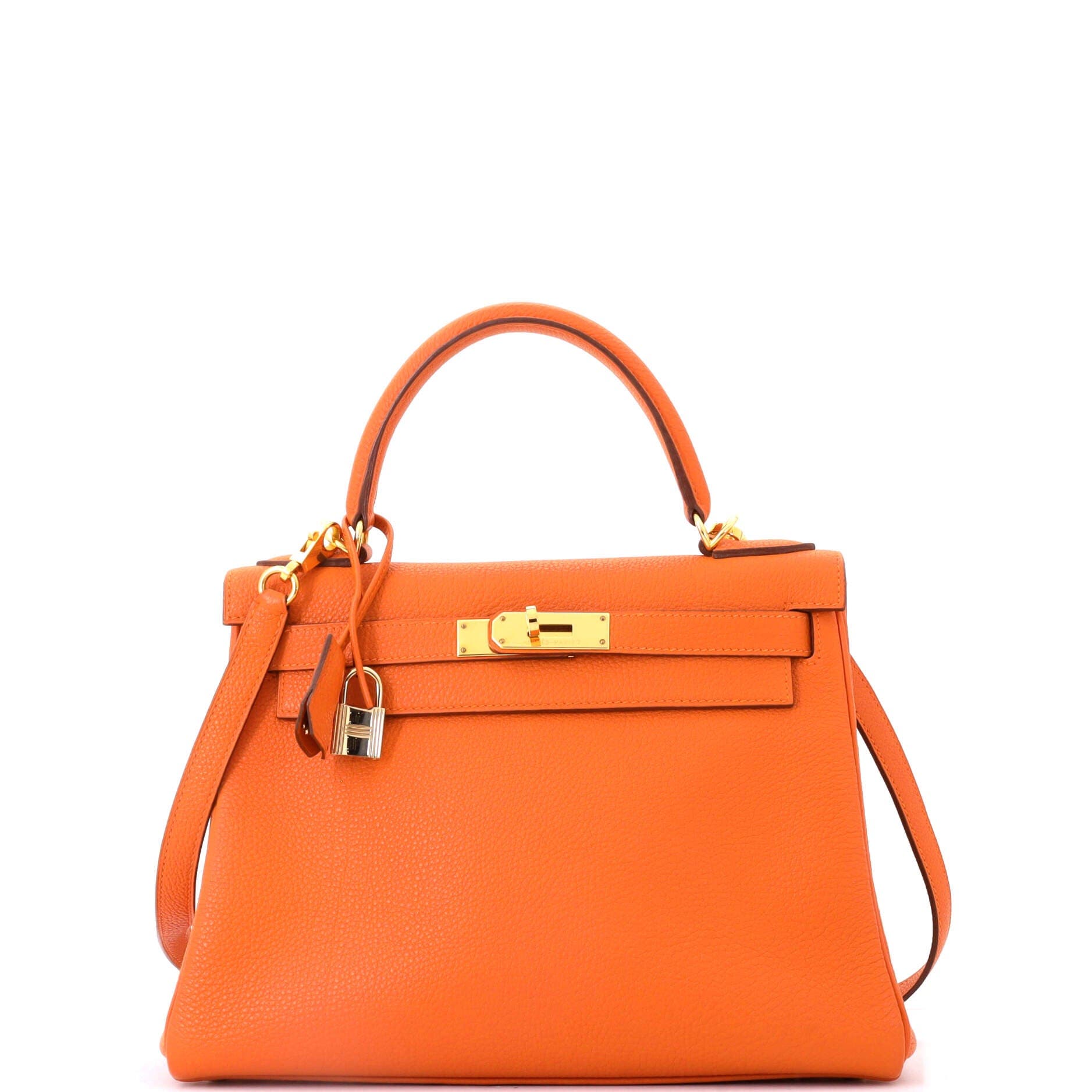 Pre-Owned Hermes Kelly Handbag Orange Togo with Gold Hardware 28, Main, color, Orange H