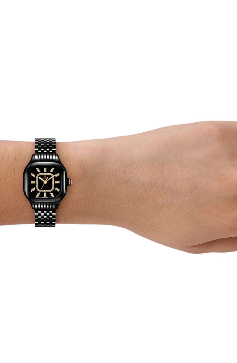 MICHELE Meggie Noir Diamond Dial Bracelet Watch, 29mm, Alternate, color, Black